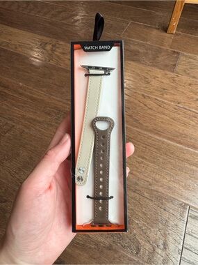 Genuine Leather Apple Watch Band Two-Tone Beige Brown Strap for 45mm